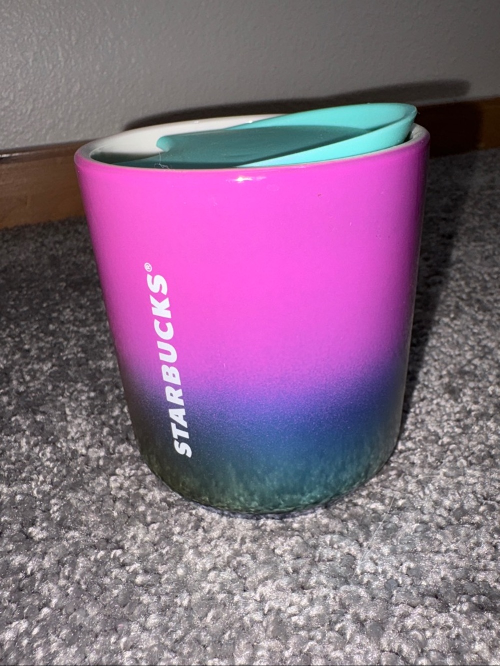 NWT Starbucks Pink to Teal Gradient Ceramic Tumbler with Teal Lid
